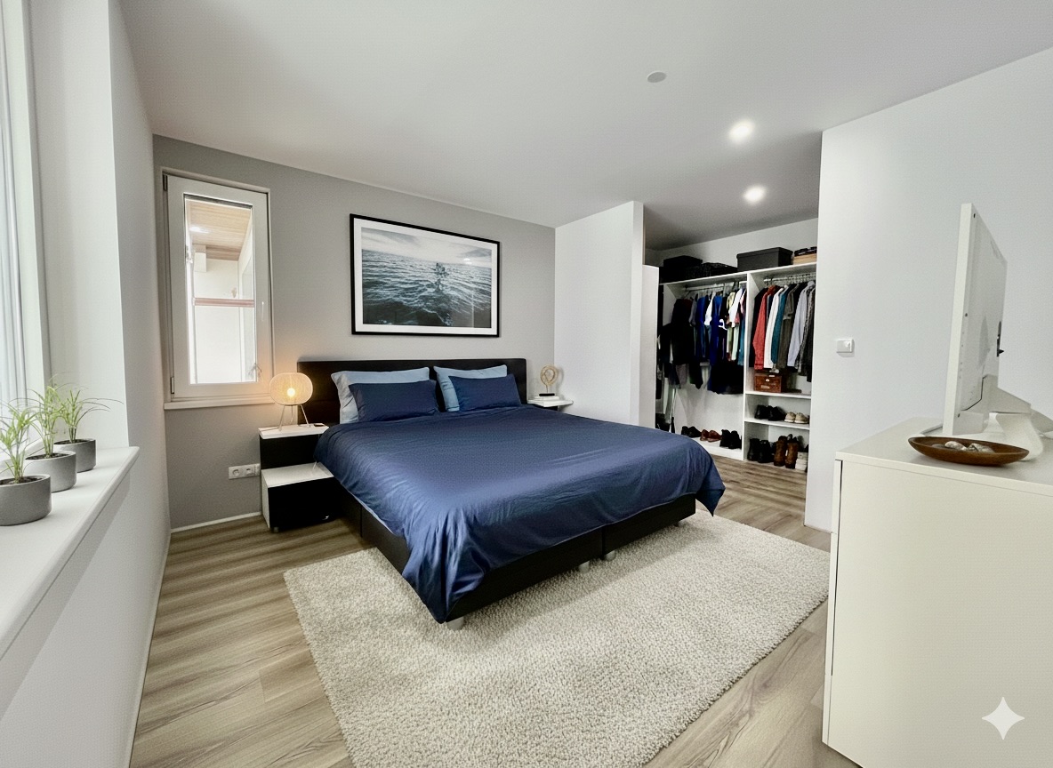Schlafzimmer mit begehbaren Schrankraum